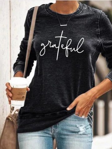 Women Grateful Printed Long Sleeve T-shirt