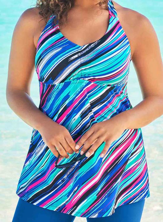 Women's Tankinis Striped Color Block U Neck Beach Padded Twisted Tankini