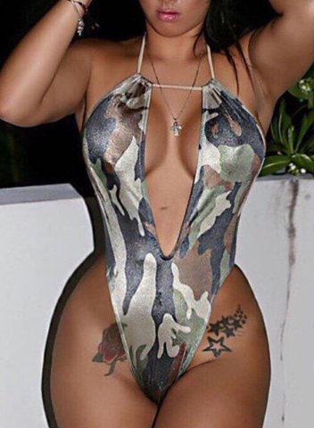 Women's One-Piece Swimsuits One-Piece Bathing Suits Camouflage Halter Knot One-Piece Swimsuit