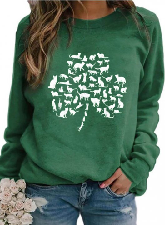 Women's Sweatshirts St patrick's day Shamrock Print Festival Long Sleeve Round Neck Casual Sweatshirt