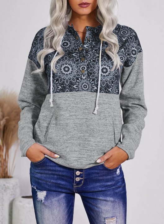 Geometric Long Sleeve Hooded Sweatshirt