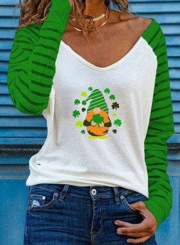 Women's St Patrick's Day Gnome T-shirts Festival Print Long Sleeve V Neck Daily T-shirt
