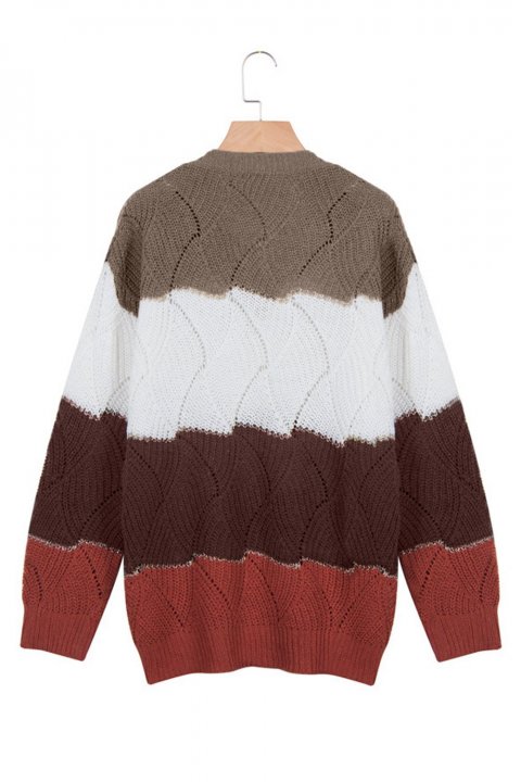 Women's Sweaters V Neck Colorblock Textured Knit Sweaters