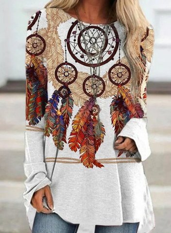 Women's Native American Indian 3D Vintage Graphic Sweatshirt Tribal Round Neck Long Sleeve Casual Tunic Tops
