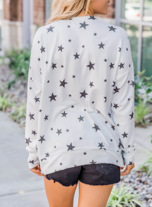 Women Star Print Long Sleeve Round Neck Tunics