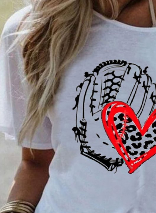 Women's T-shirts Leopard Heart-shaped Short Sleeve Round Neck Casual Daily T-shirts