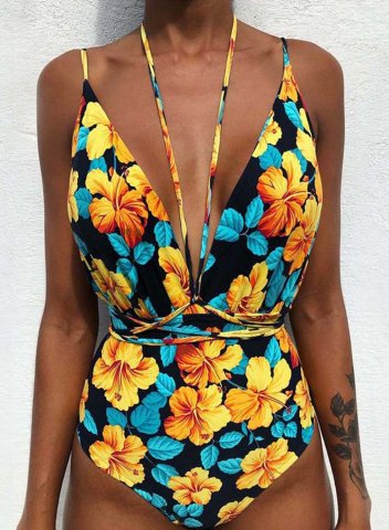 Women's One Piece Swimwear One-Piece Swimsuits One-Piece Bathing Suits Floral Geometric Low Rise Criss Cross Spaghetti Vacation Suit