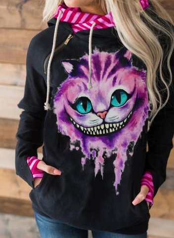 Women's Hoodies Cheshire Cat 3D Graphic Striped Long Sleeve Daily Casual Zip Drawstring Hoodie