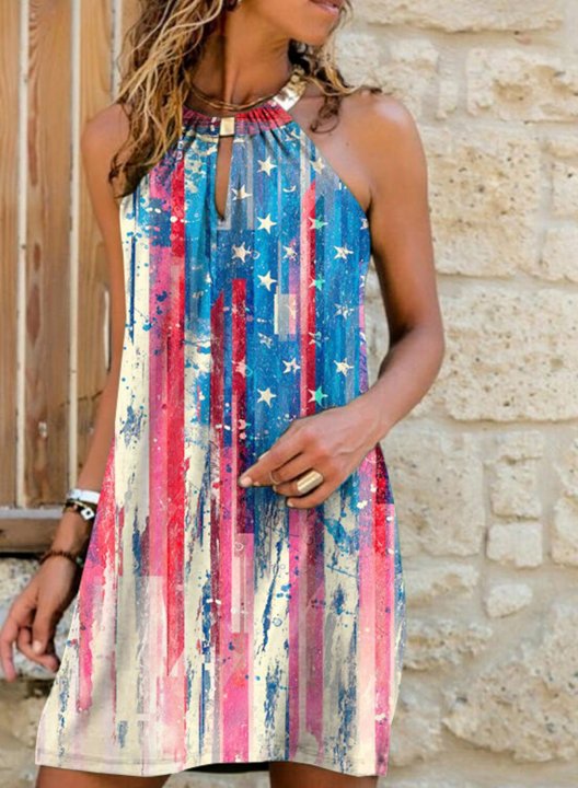 Women's Mini Dresses American Flag Cut-out Sleeveless Dress