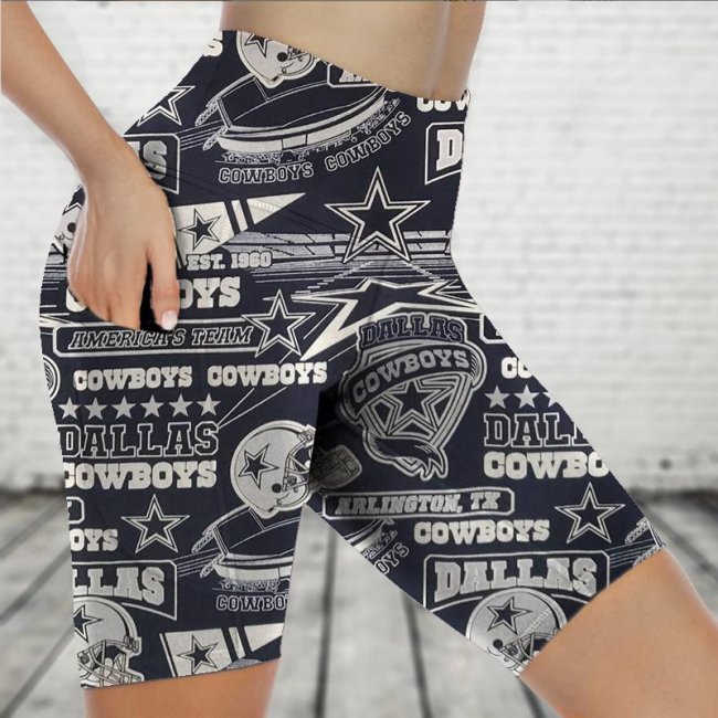 DALLAS COWBOYS Sports Stretch Fitness Running Side Pocket Shorts Tight-Fitting High-Waist Yoga Pants