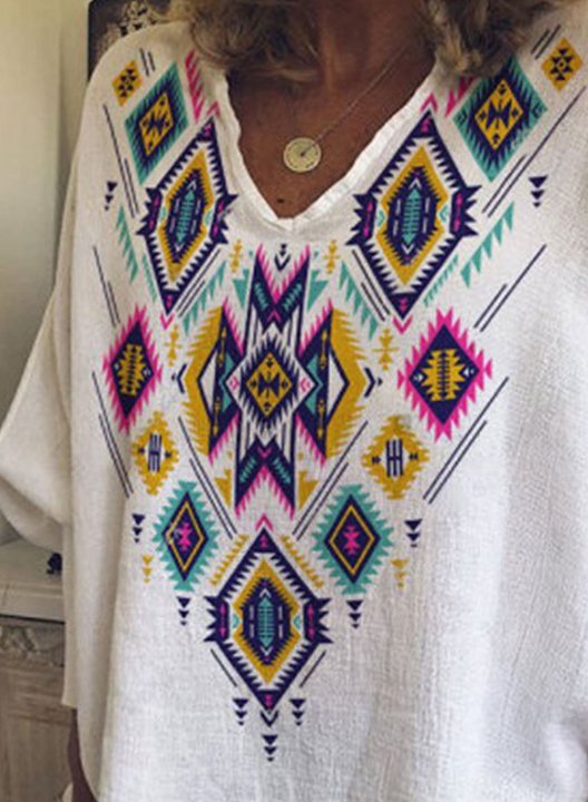 Women's Pullovers Color Block Tribal Long Sleeve V Neck Pullover