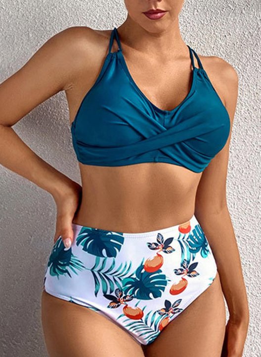 Women's Tankini Set Floral Padded Criss Cross High Waist Spaghetti Vacation Tankini Set