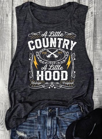 Women's Vintage Tank Tops Country Music Shirt A Little Country A Little Hood Vest Tee