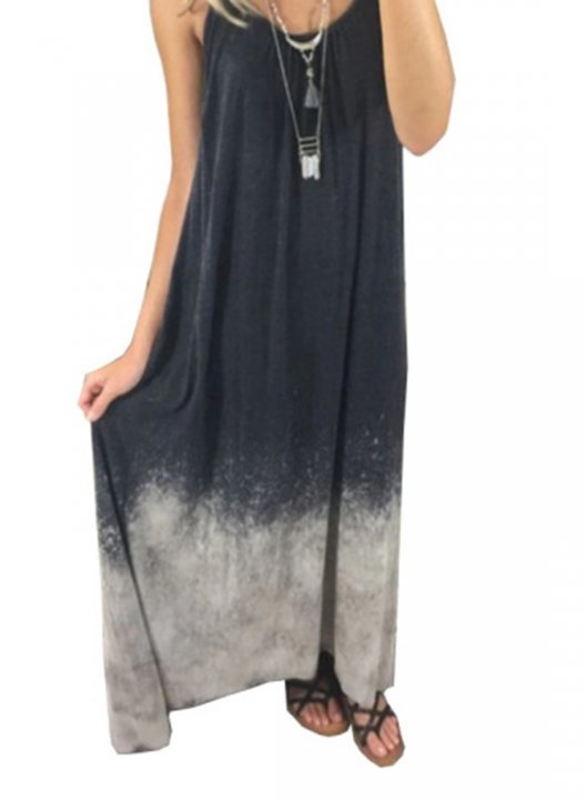 Women's Maxi Dresses Multicolor Sleeveless U Neck Boho Maxi Dress