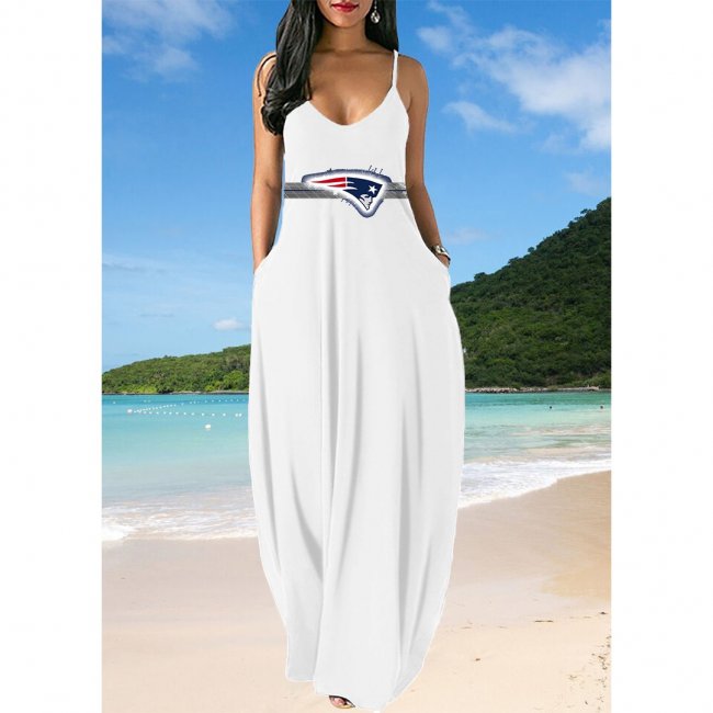 Small V-neck New England Patriot Sleeveless Sling Long Loose Dress