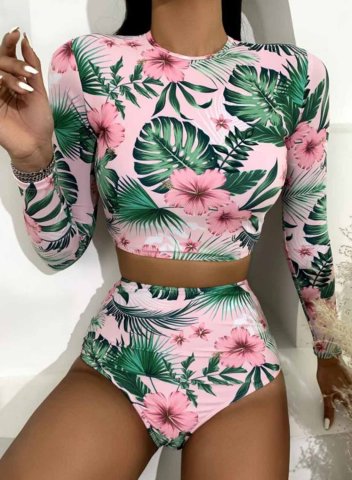 Women's Surf Suits Fruits & Plants Floral Long Sleeve Round Neck Padded Vacation Surf Suit