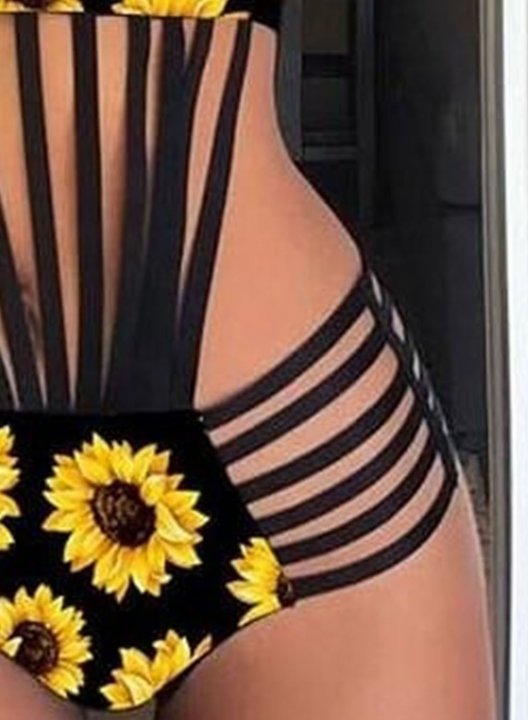 Women's One Piece Swimwear Sunflower Cut Out One-Piece Swimsuit