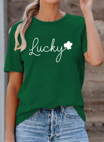 Women's T-shirts Saint Patrick's Day Clover Letter Print Short Sleeve Round Neck Daily T-shirt