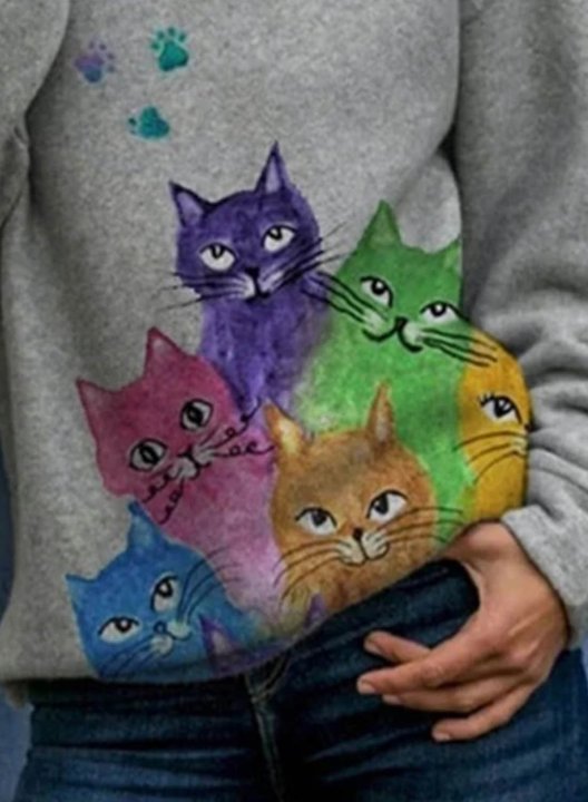 Women's Hoodies Colorful Cat Print Lively Hoodies