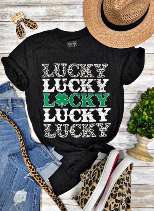 Women's T-shirts Fruits & Plants Letter Leopard Round Neck Short Sleeve Daily Casual T-shirts