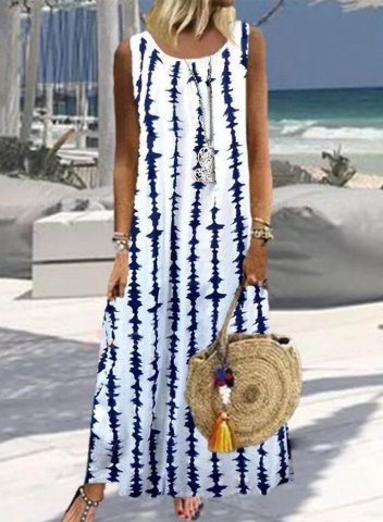 Women's Maxi Dresses Color Block Sleeveless Shift Round Neck Casual Maxi Dress