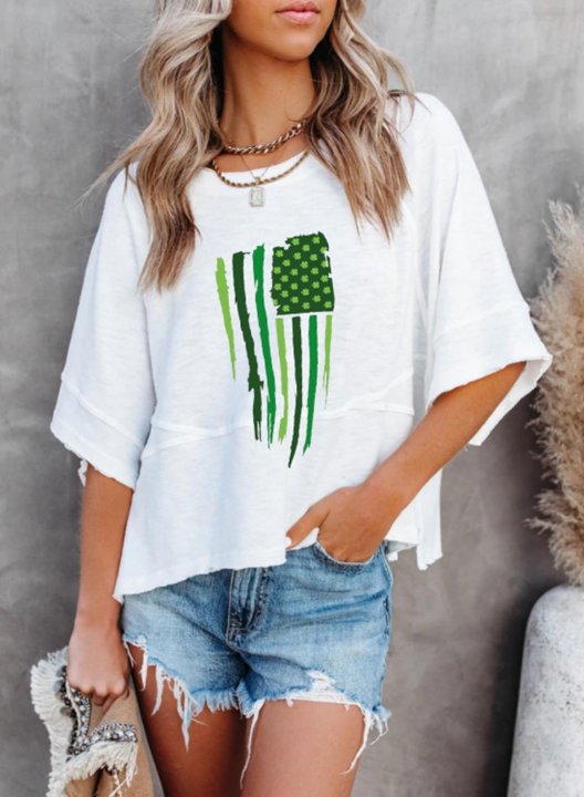 Women's St Patrick's Day T-shirts Flag Print Short Sleeve Round Neck Daily T-shirt