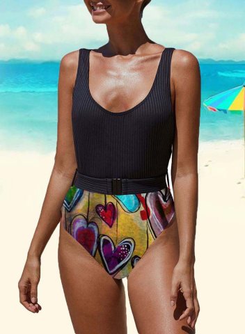 Women's One-Piece Swimsuits One-Piece Bathing Suits Heart-shaped Multicolor V Neck One-Piece Swimsuit