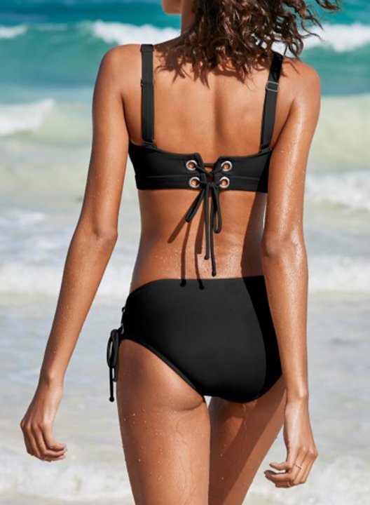 Women's Bikinis Solid Vacation Criss Cross Knot U Neck Padded Bikini Bathing Suits