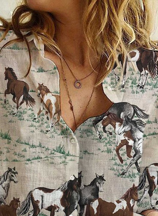 Women's Shirts Animal Print Multicolor Long Sleeve Turn Down Collar Daily Casual Shirt