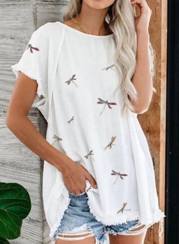 Women's Tunic Tops Casual Dragonfly Solid Round Neck Short Sleeve Daily T-shirts
