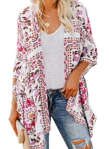 Women's Cover-ups Multicolor 3/4 Sleeve V Neck Sun protection Open Front Beach Tunic Cover-up
