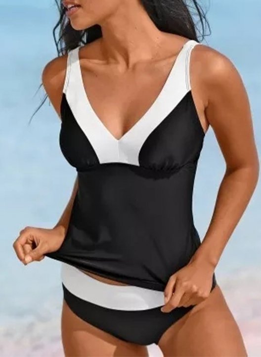 Women's Tankinis Color Block V Neck Vacation Padded Tankini