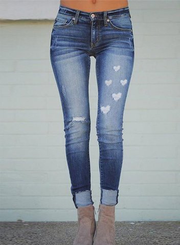 Women's Jeans Heart-shaped Holiday Slim High Waist Full Length Pocket Daily Jeans