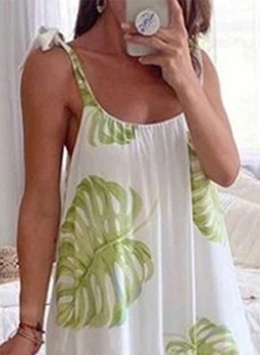 Women's Maxi Dresses Leaf Spaghetti Ruffle Knot U Neck Dress