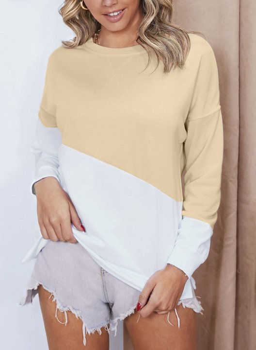 Color Block Long Sleeve Round Neck Casual Sweatshirt