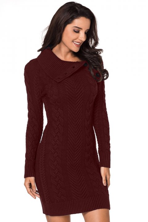 Women's Sweater Dresses Asymmetric Buttoned Collar Bodycon Mini Sweater Dresses