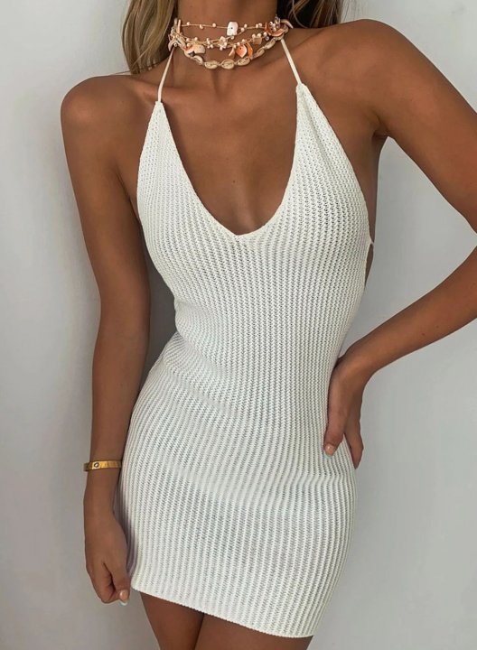 Women's Dress Solid Bodycon Halter Sleeveless Open-back Summer Daily Mini Dress