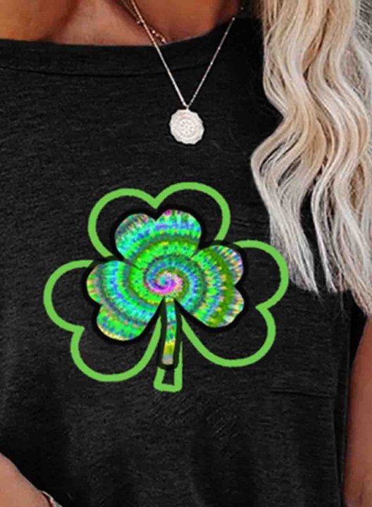 Women's St Patrick's Day T-shirts Lucky Clover Color Block Off Shoulder Round Neck Sleeveless Daily Casual T-shirts