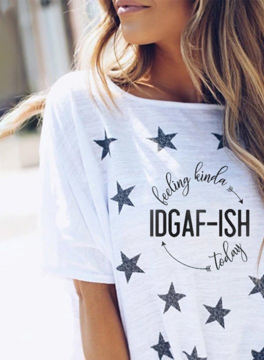 Women's T-shirts IDGAF-ISH Letter Star Color Block Round Neck Short Sleeve Daily Casual T-shirts