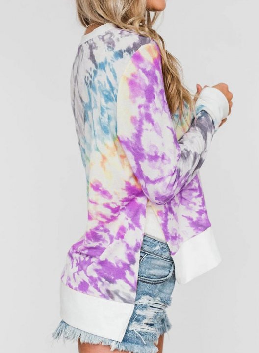 Tie-Dye Long Sleeve Casual Side Split Sweatshirt