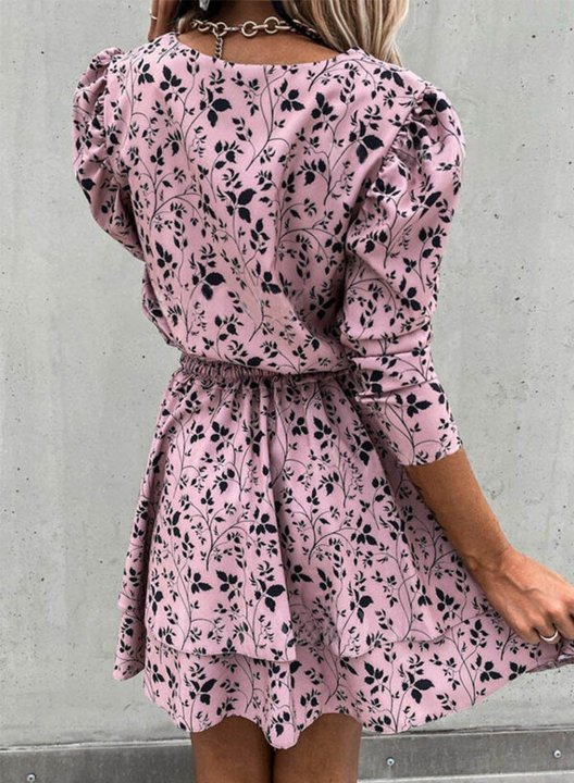 Women's Mini Dresses Floral 3/4 Sleeve A-line Daily V Neck Casual Mini Dress