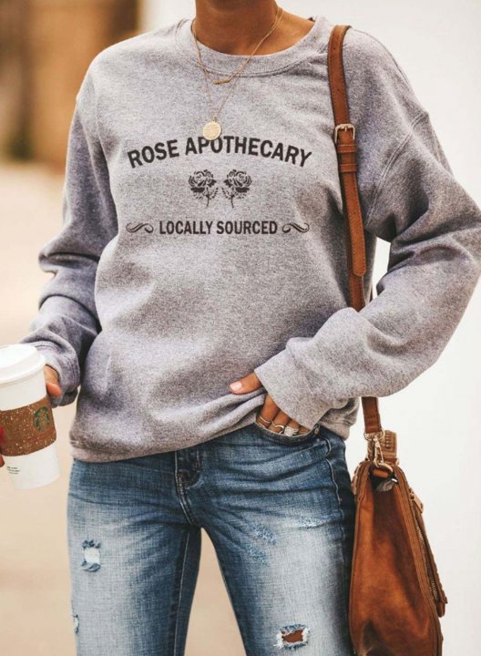 Women's Rose Apothecary Sweatshirts Floral Letter Long Sleeve Round Neck Sweatshirt