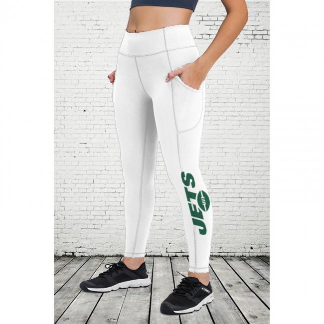 NEW YORK JETS Women's High Pocket Waist Yoga Pants Slimming Booty Leggings Workout Running Butt Lift Tights