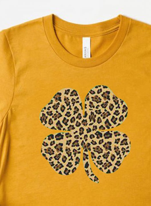 Women's T-shirts Leopard Round Neck Short Sleeve Casual Daily Summer T-shirts