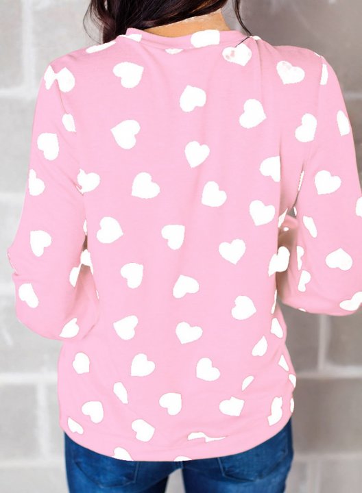 Women's Sweatshirts Color Block Heart-shaped Print Long Sleeve Round Neck Casual Sweatshirt