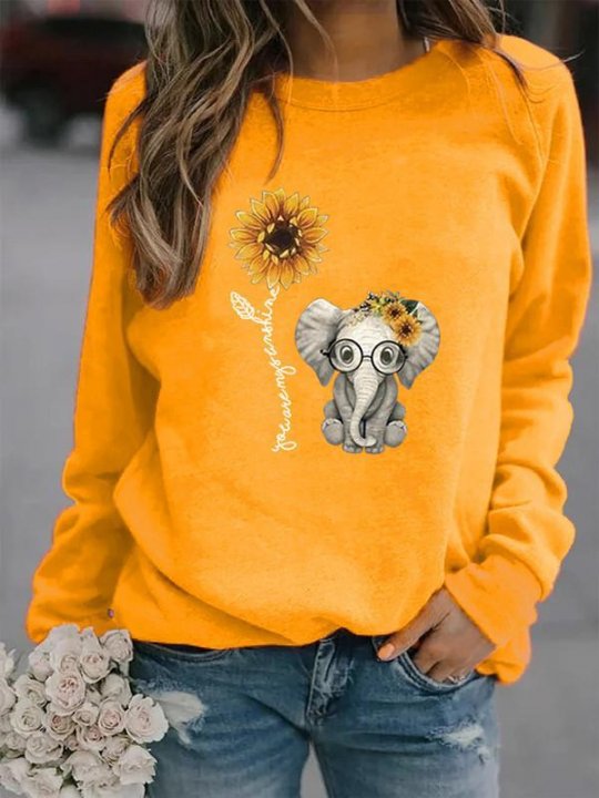 Elephant sunflower letter print sweatshirt