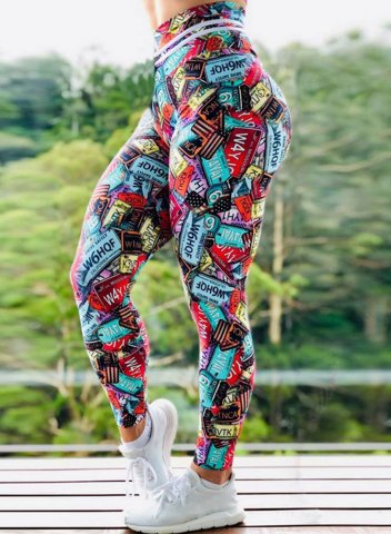 Women's Leggings Slim Letter Color Block High Waist Full Length Vintage Sporty Track Pants