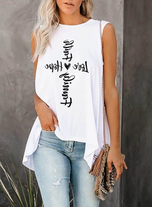 Women's Tank Tops Letter Sleeveless Round Neck Festival Daily Tank Top