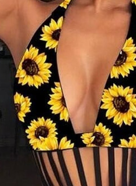 Women's One Piece Swimwear Sunflower Cut Out One-Piece Swimsuit