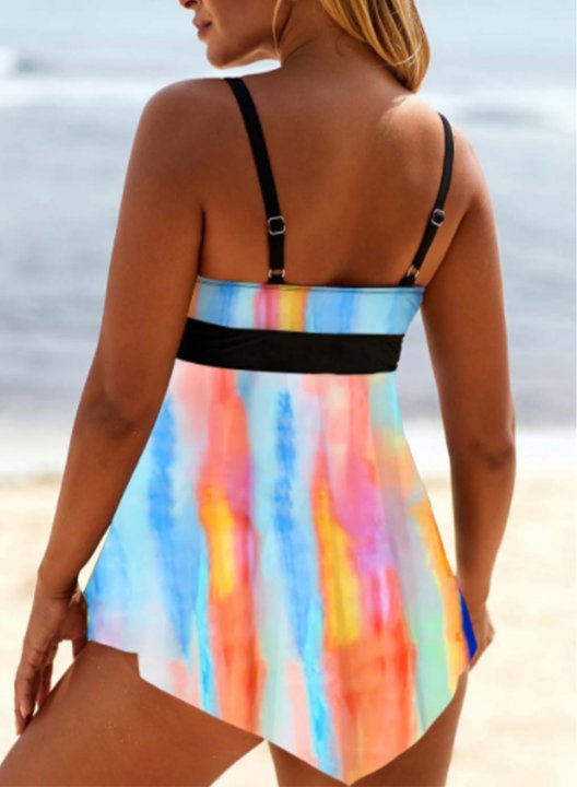 Women's Tankinis Color Block V Neck Vacation Beach Padded Knot Basic Tankini